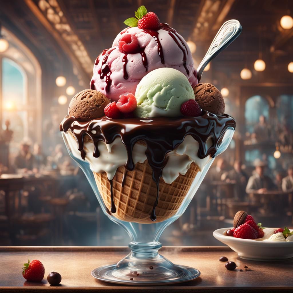 Upside-Down Ice Cream Sundae: Cinematic Digital Painting