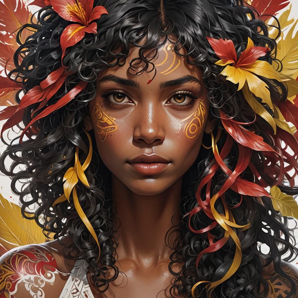 Tattooed Portrait with Bold Colors in Art Nouveau Style