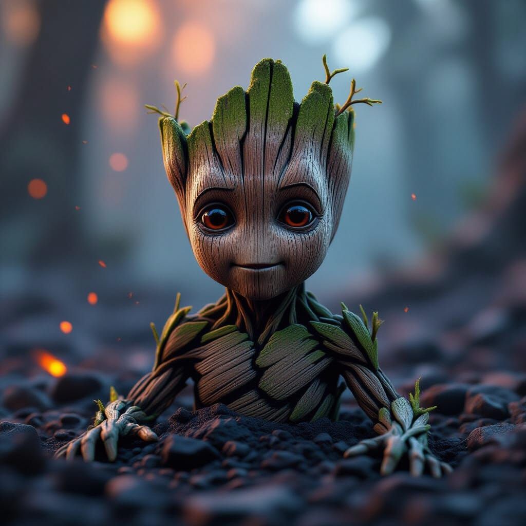 Baby Groot in Ashes: Fantasy Concept Art