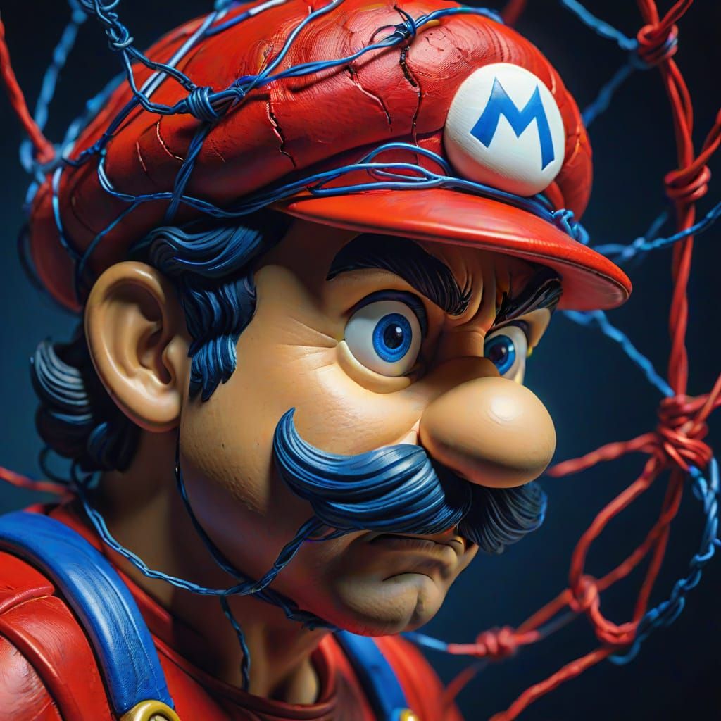 Super Mario Wire Sculpture in Surreal Style