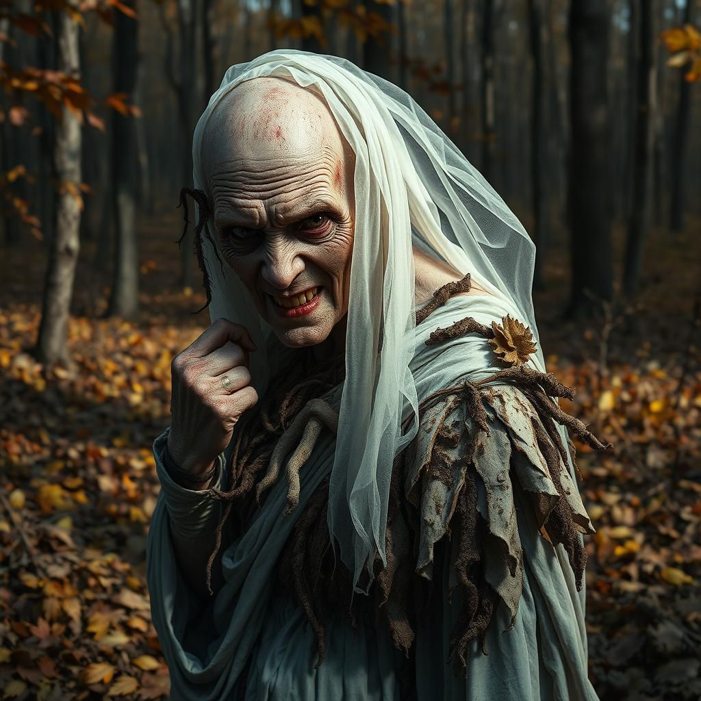 Macabre Autumn Bride in Dark Surrealist Style