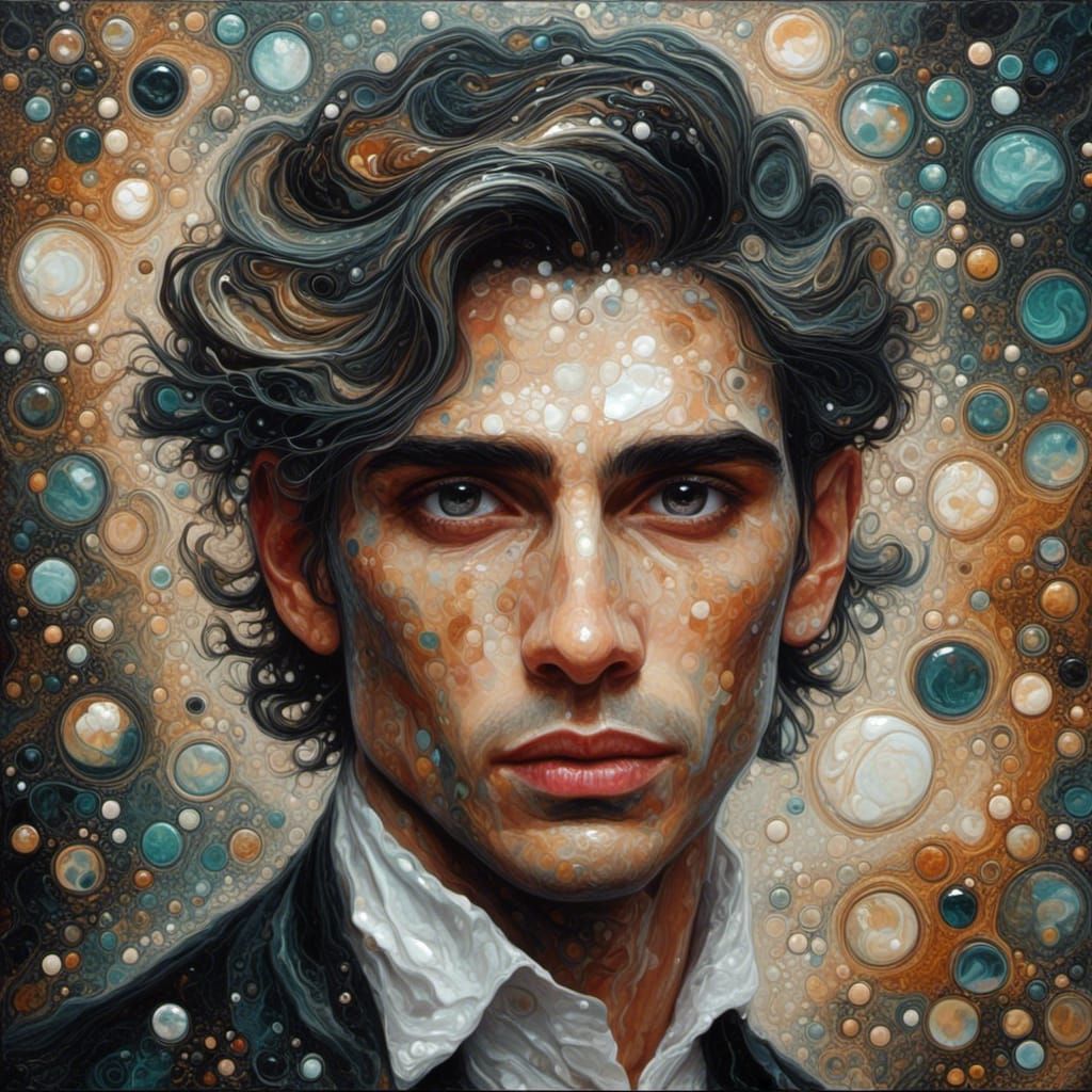 1920s Portrait of Young Man in Liquid Pour Style