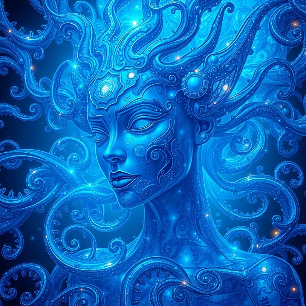 Majestic Iridescent Blue Entity with Glowing Accents