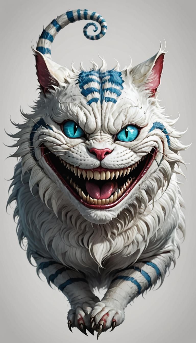 Evil White Cheshire Cat Smiling Madly