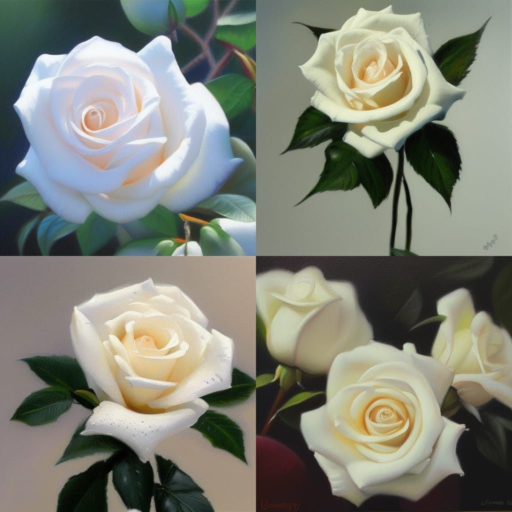 White Rose Oil Painting Inspired by Gurney
