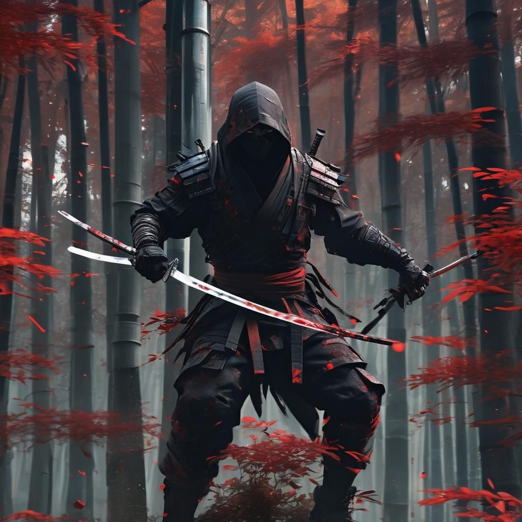 Futuristic Ninja Blood Swipe in Anime Style