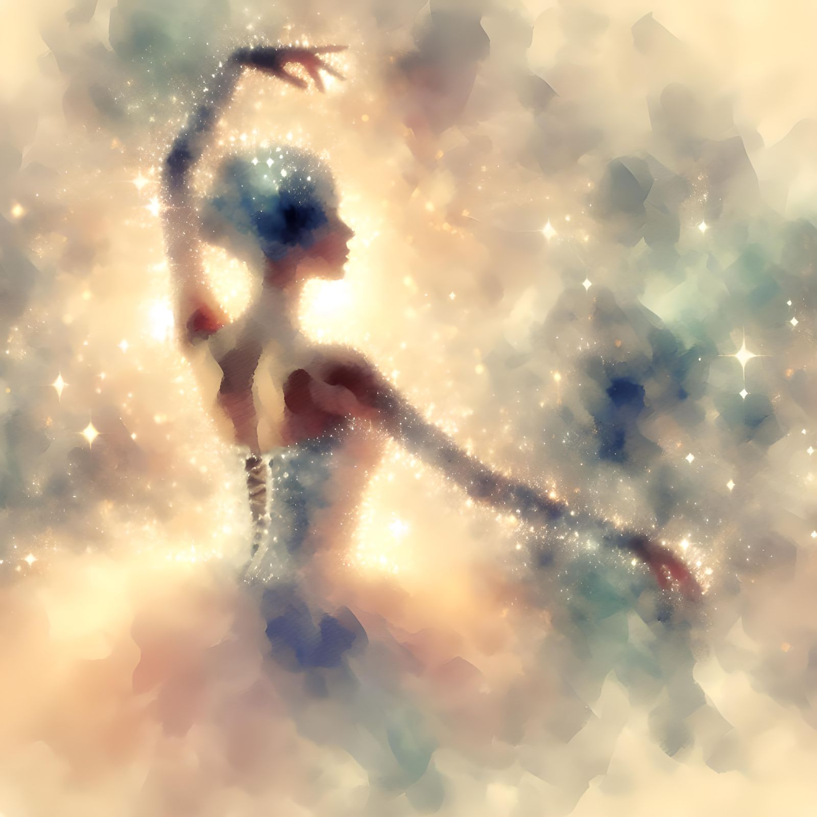 Shimmering Ballerina in Ethereal Watercolor Style