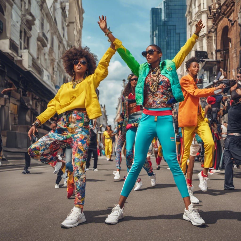 Vogue Supermodels Dancing in a Funky City