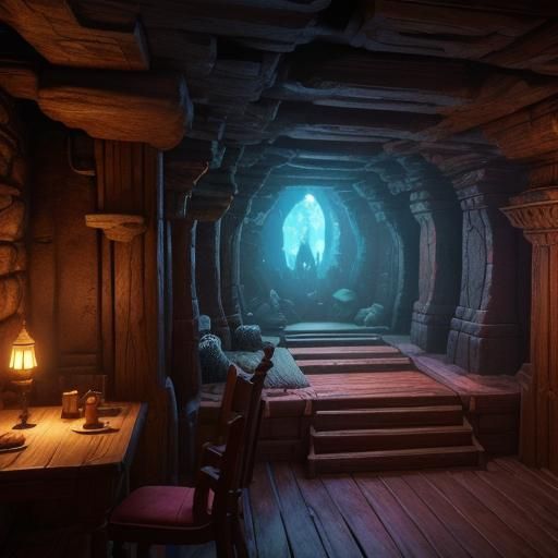 Fantasy Adventurers' Underground Chamber in Detailed Matte P...