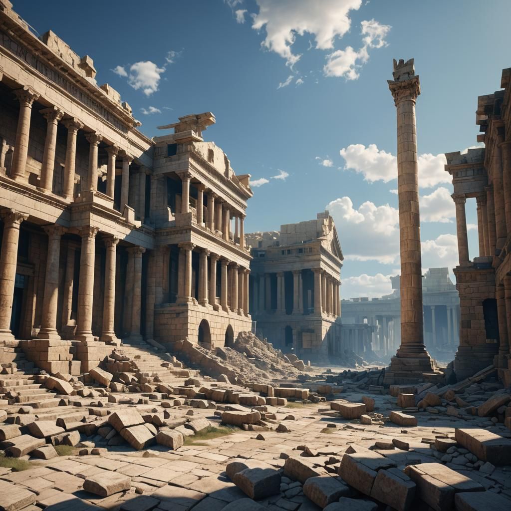 Ruins of Great Library of Alexandria Under Blue Sky
