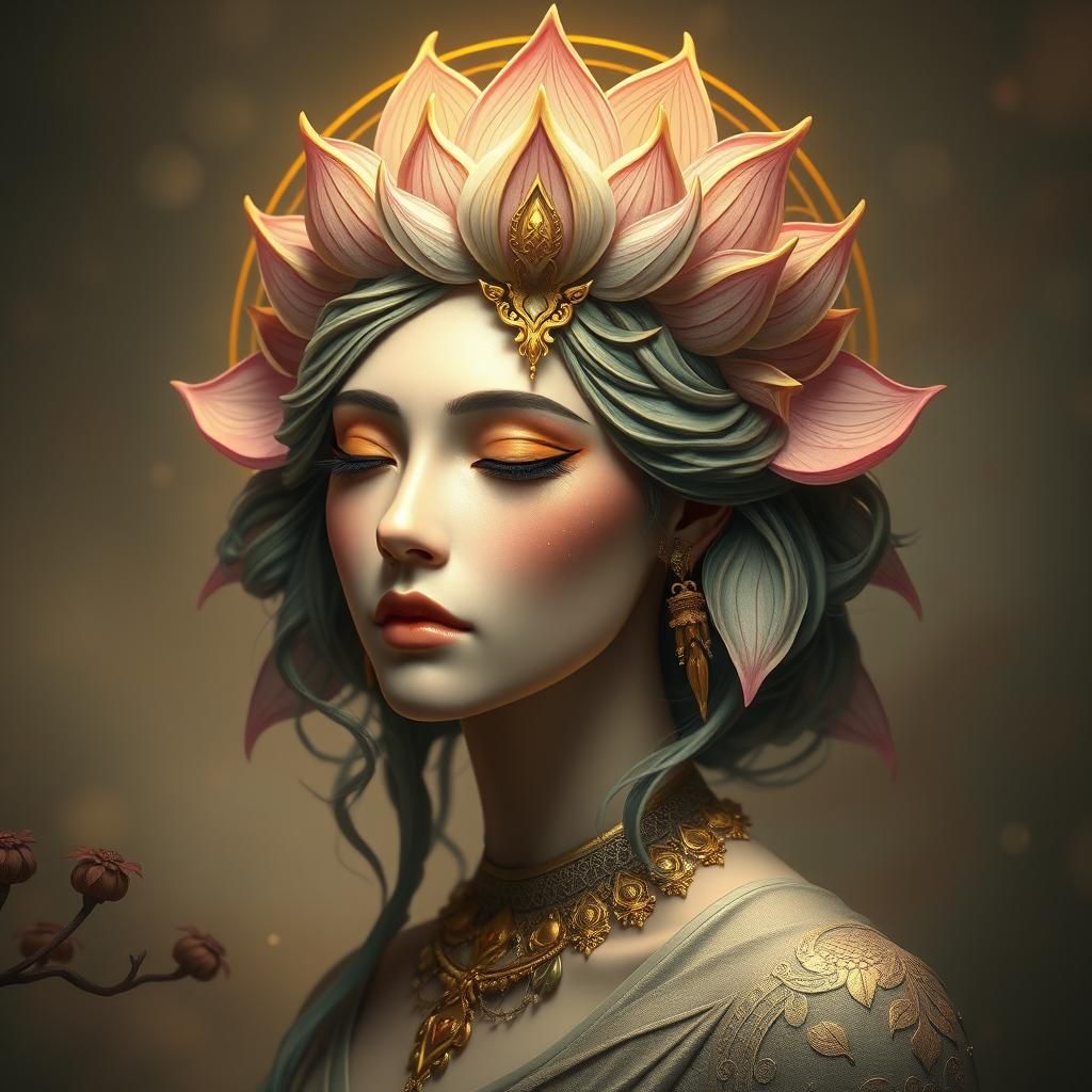 Luminous Lotus Maiden Portrait in High-Fantasy Style