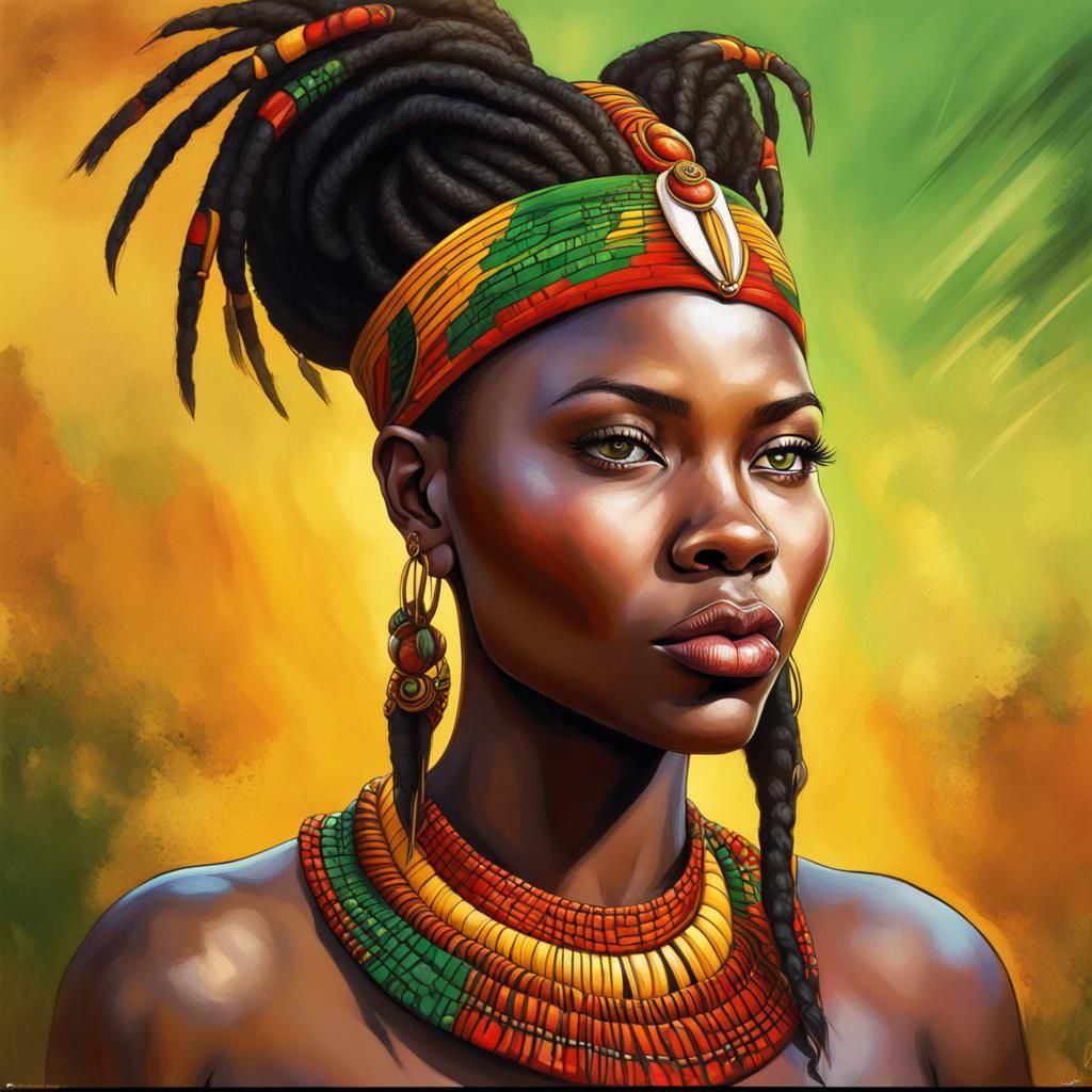 Zulu Woman Portrait in Comic Book Style