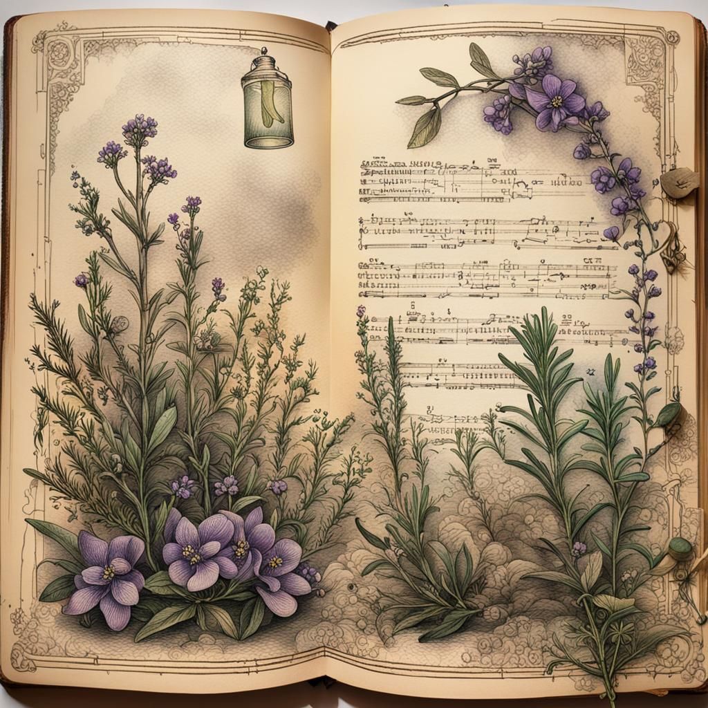 Victorian Steampunk Ink Drawings of Herbs
