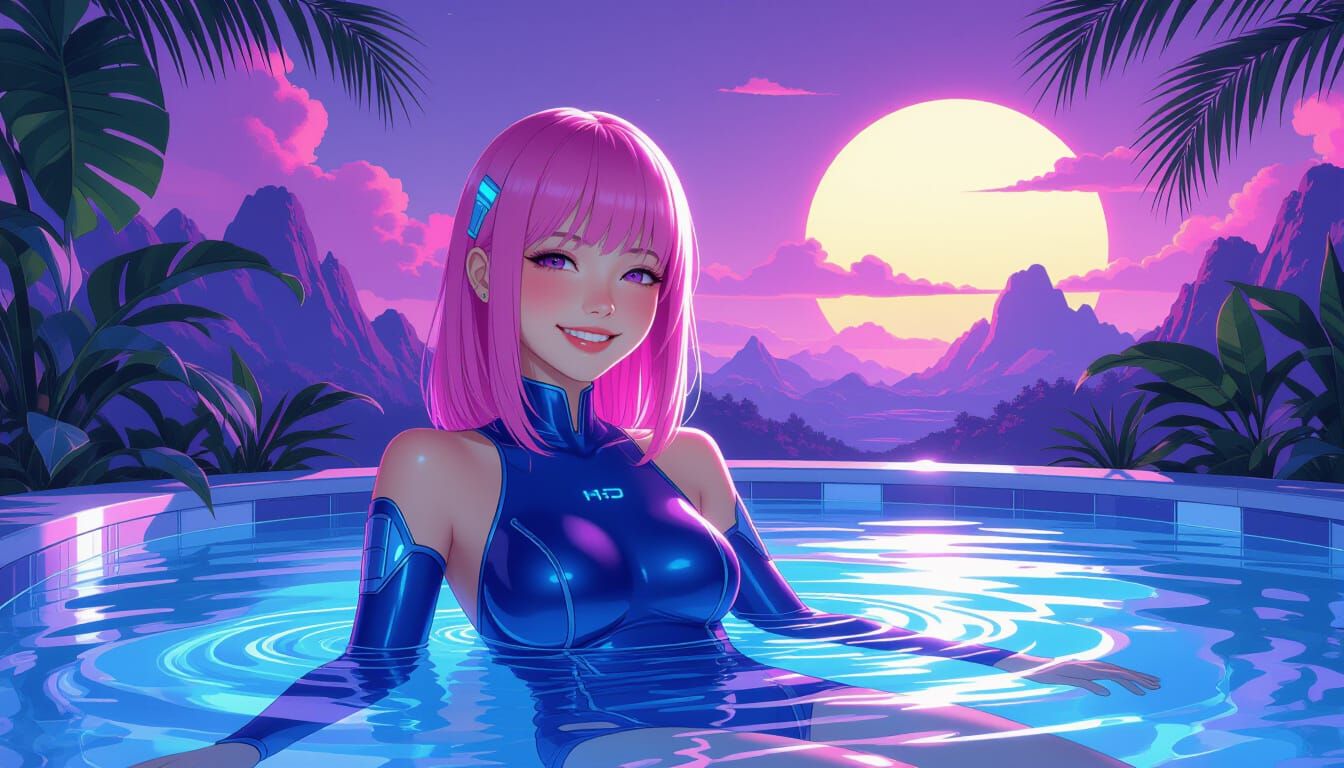 Futuristic Pink-Haired Girl in Alien Landscape