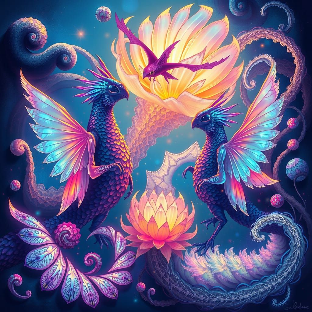 Celestial Beings in a Dreamlike, Bioluminescent World