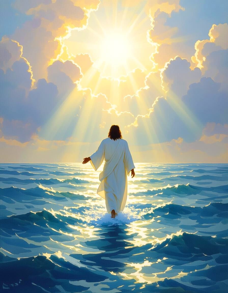 Jesus Walks on Water in Divine Light