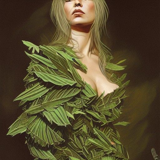 Woman in Leaf Dress: Oil Painting Concept Art