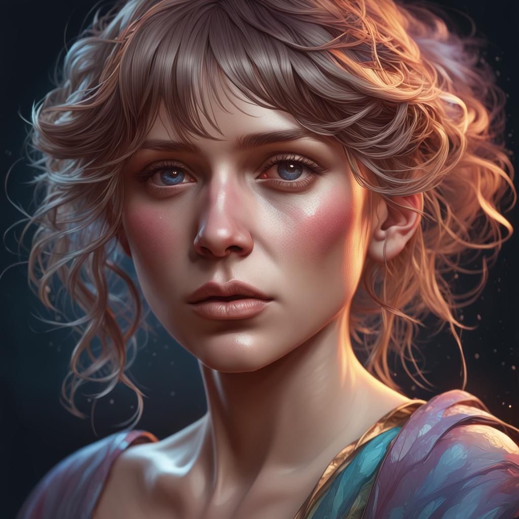 Detailed Portrait of Sadness in Art Nouveau Style