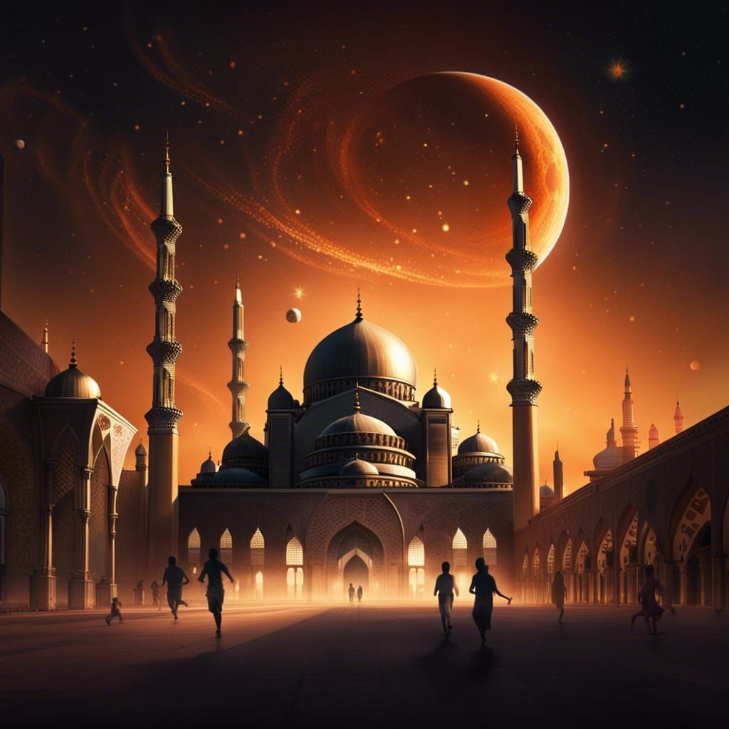 Magnificent Mosque at Dusk: Expressionist Oil Painting