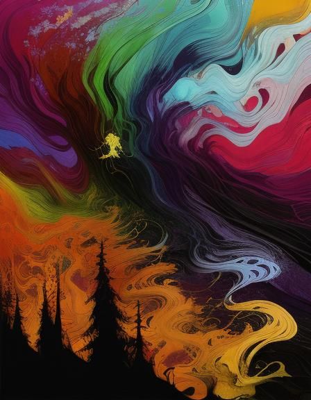 beethoven Dave McKean style multiple colored spectrum silhou...