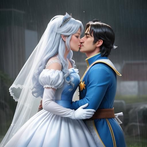 Super Mario and Princess Peach Kiss in the Rain