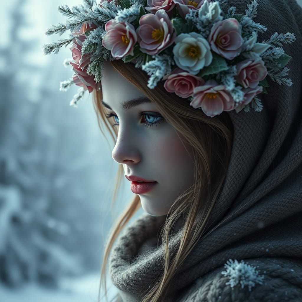 Enchanted Winter Fantasy with Exquisite Floral Crown