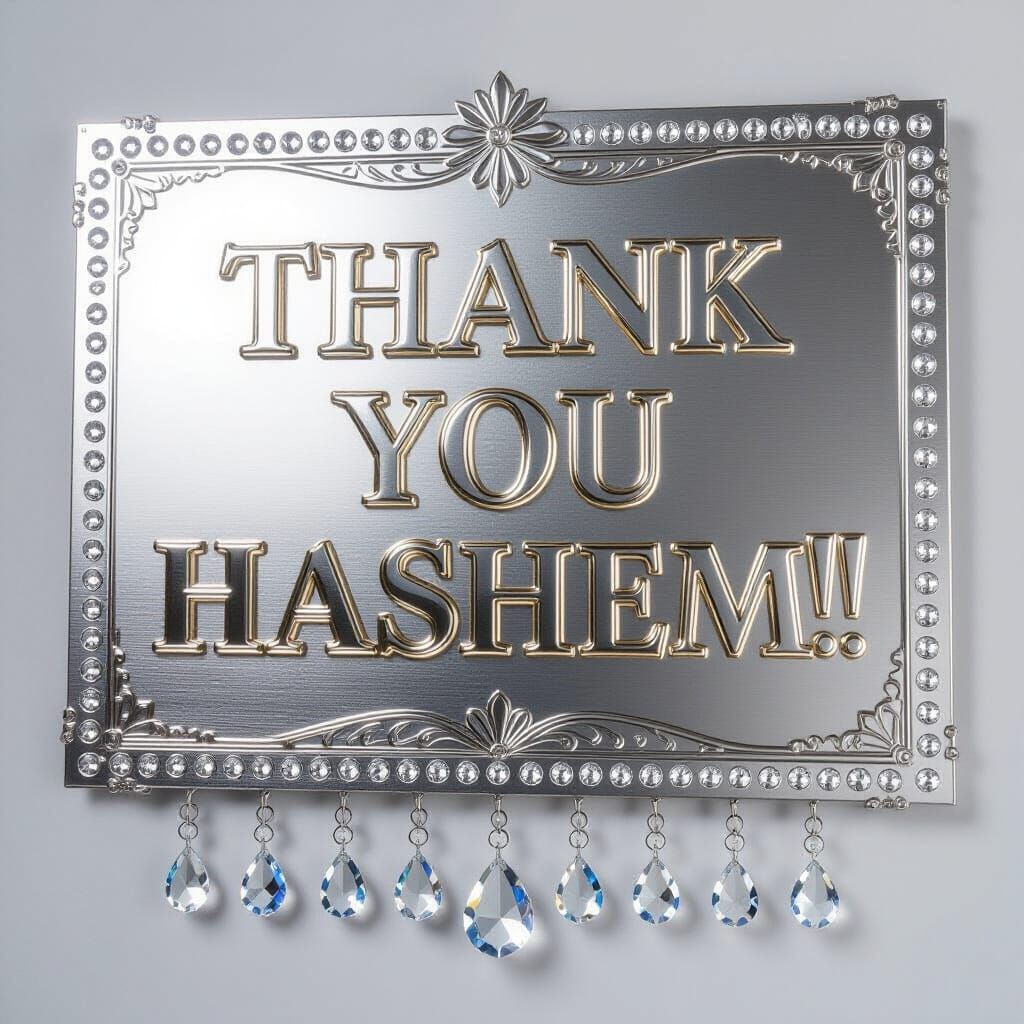 Thank You Hashem in Chrome, Gold and Crystals