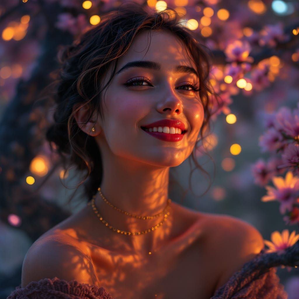 Woman with Gold Necklace in Fantasy Art Style