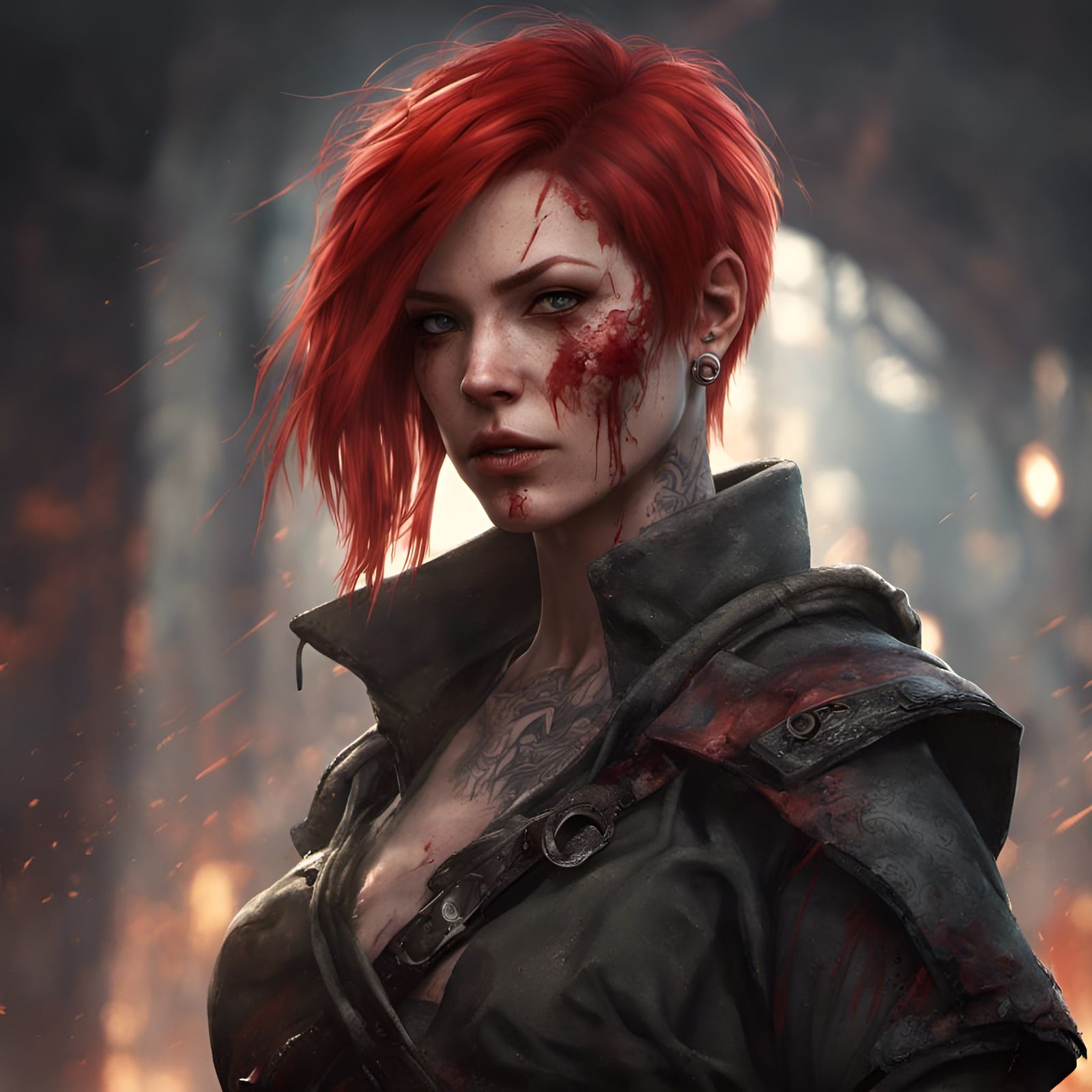 Bloodied Kensai Portrait in Dark Fantasy Style
