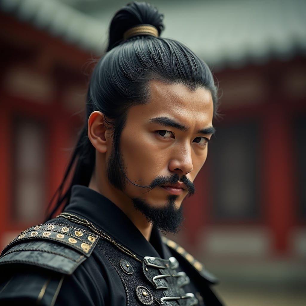 A Samurai in Golden Temple Courtyard