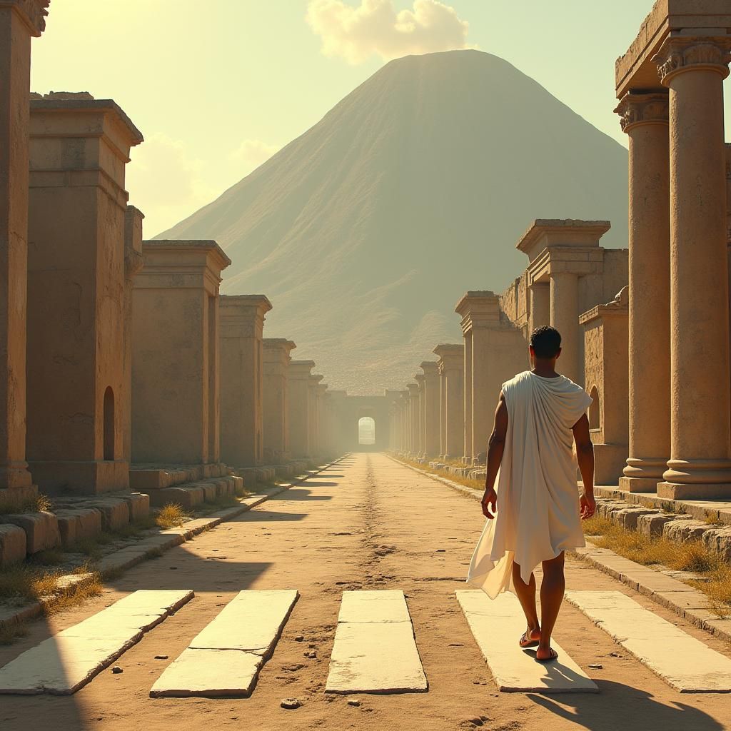 Pompeii Ruins Meet Modern Crosswalk in Digital Painting