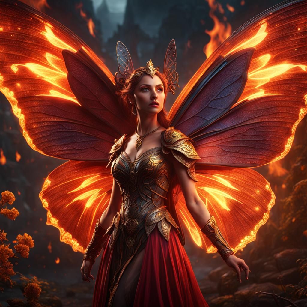Fiery Winged Butterfly Fantasy Concept Art