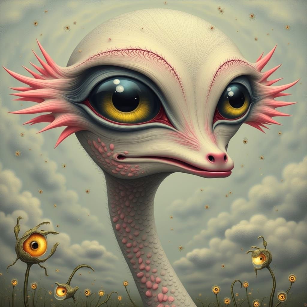 Ethereal Ostrich in Whimsical Surreal Landscape