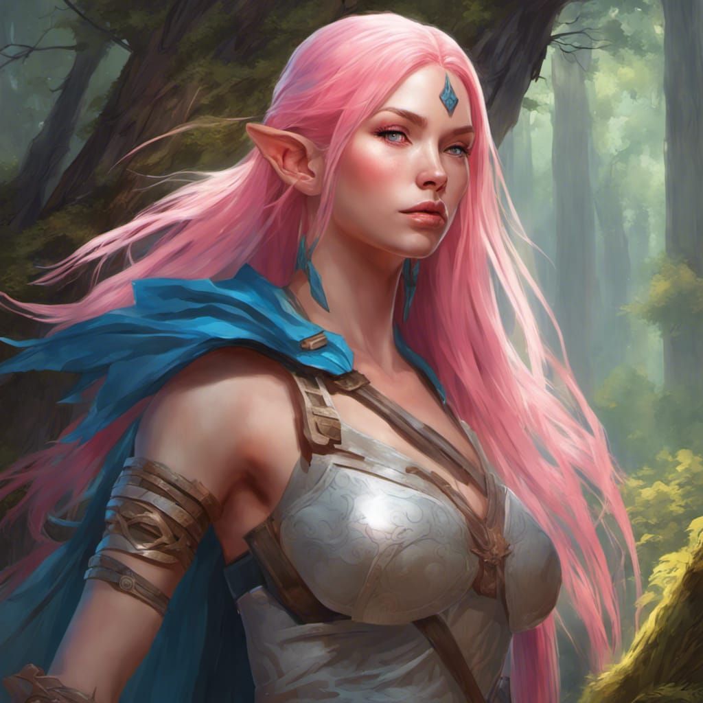 Fantasy Amazon Warrior with Pink Hair, Digital Art