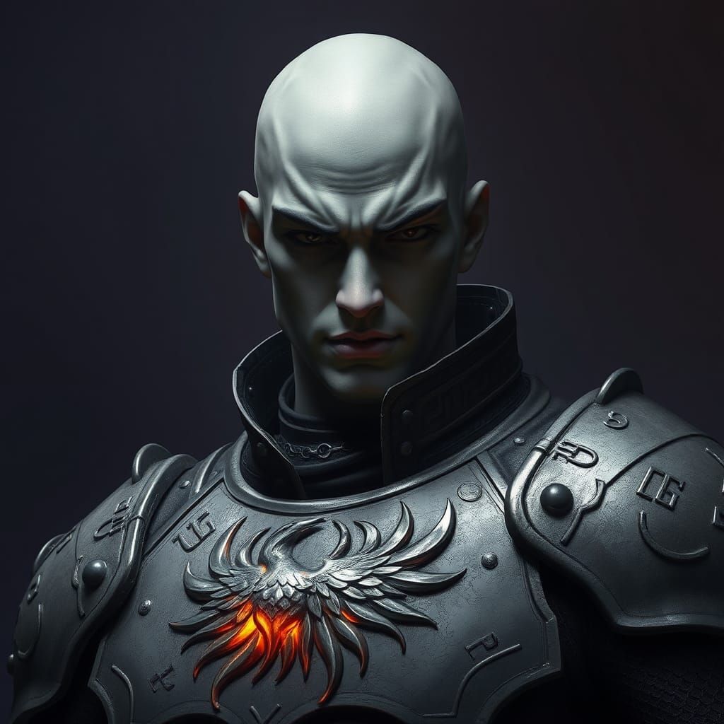 Armored Gray Warrior with Phoenix Emblem