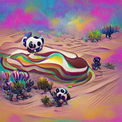 Psychedelic Panda Roams a Desert Dreamscape