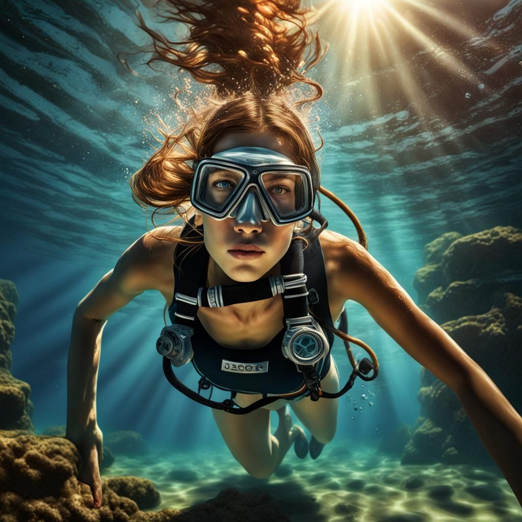 Young Deep Sea Diver in Hyperrealistic Style