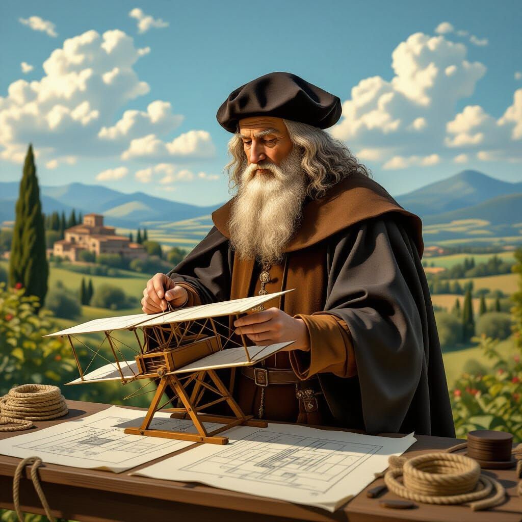 Da Vinci's Flying Machine Prototype in Renaissance Style