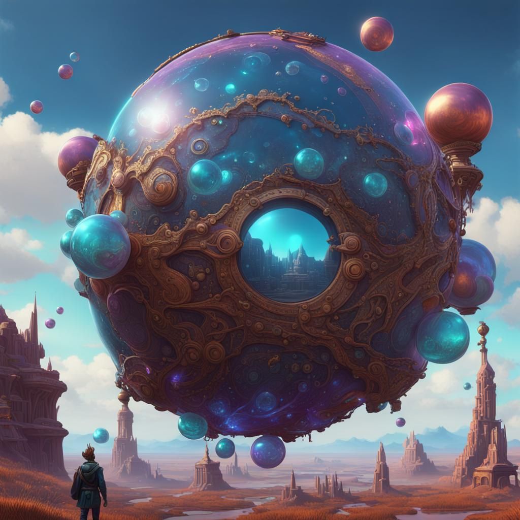 Aetherpunk Bubble Wizard in Moebius Style