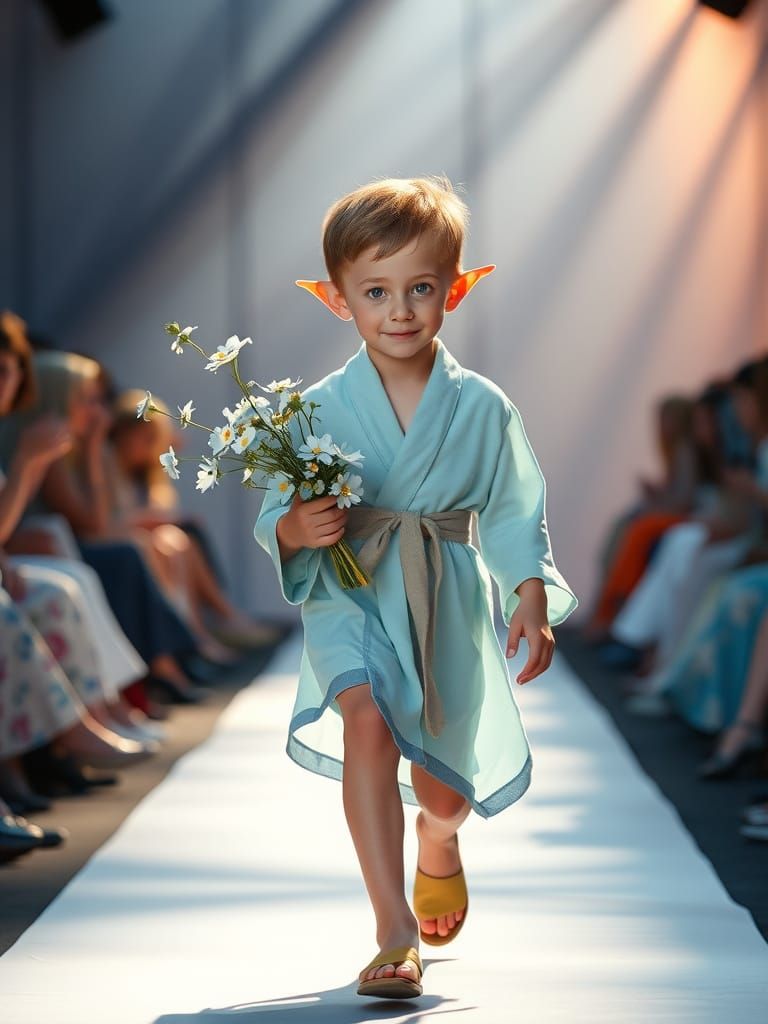 Elven Boy in Whimsical Runway Ensemble
