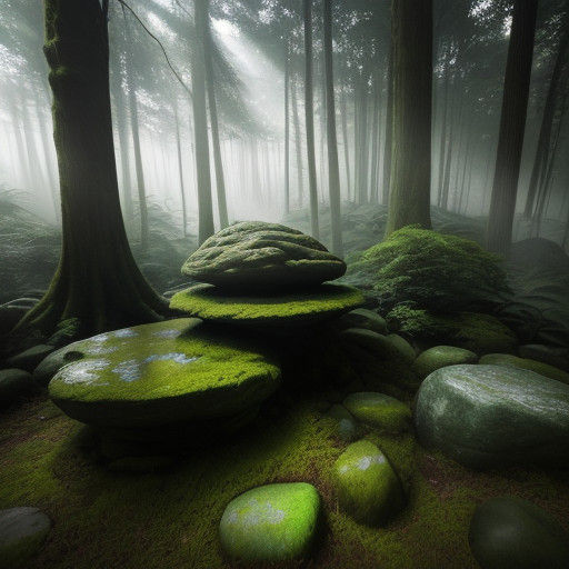 Mysterious Rock Artifact in Ancient Forest Elegance
