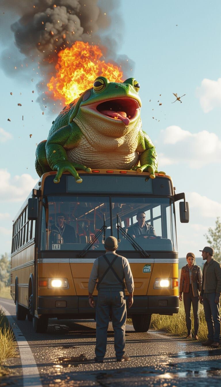 Farmer Stops Bus With Elephant-Sized Frog On Top