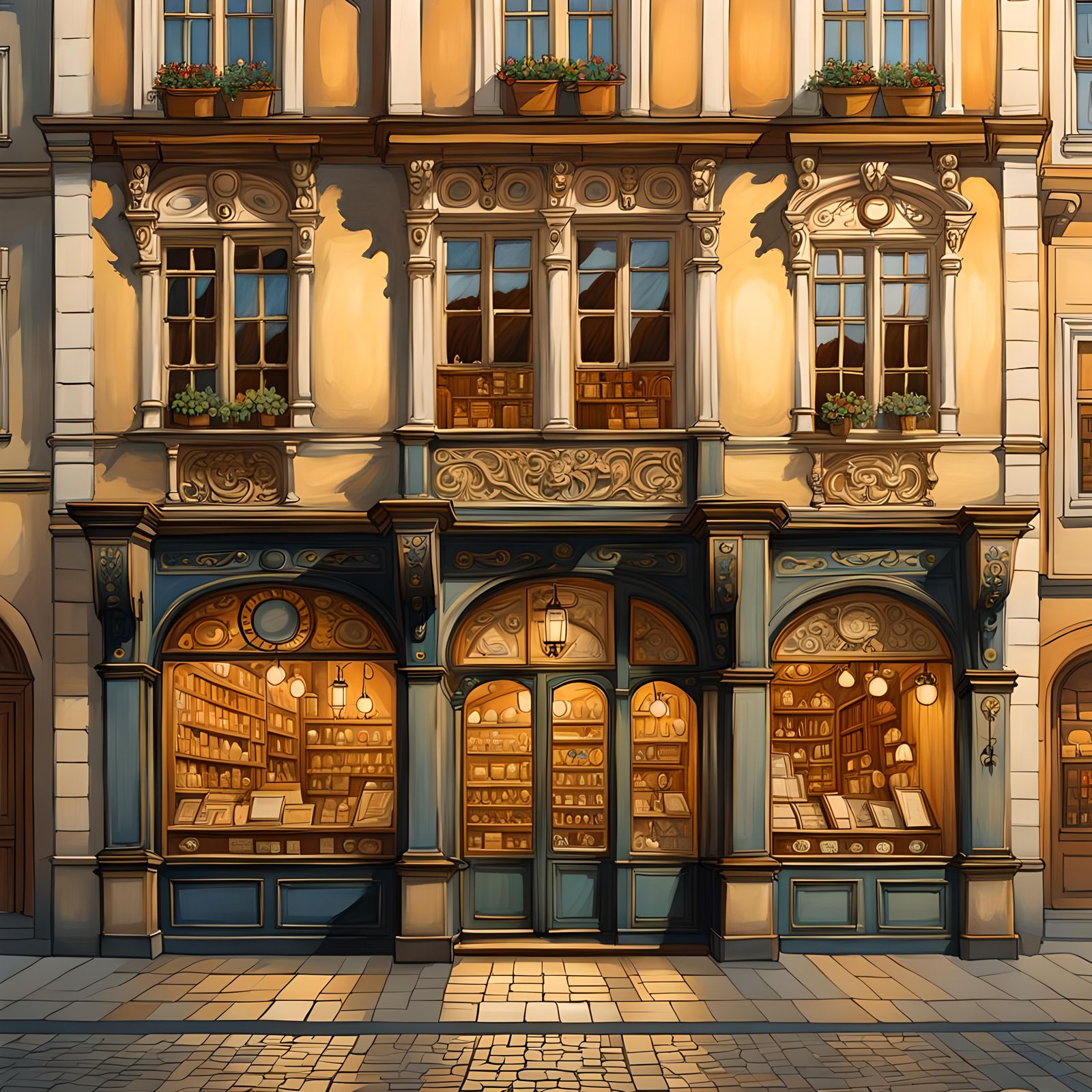 Medieval Warsaw Shopfront Facade in Klimt Style