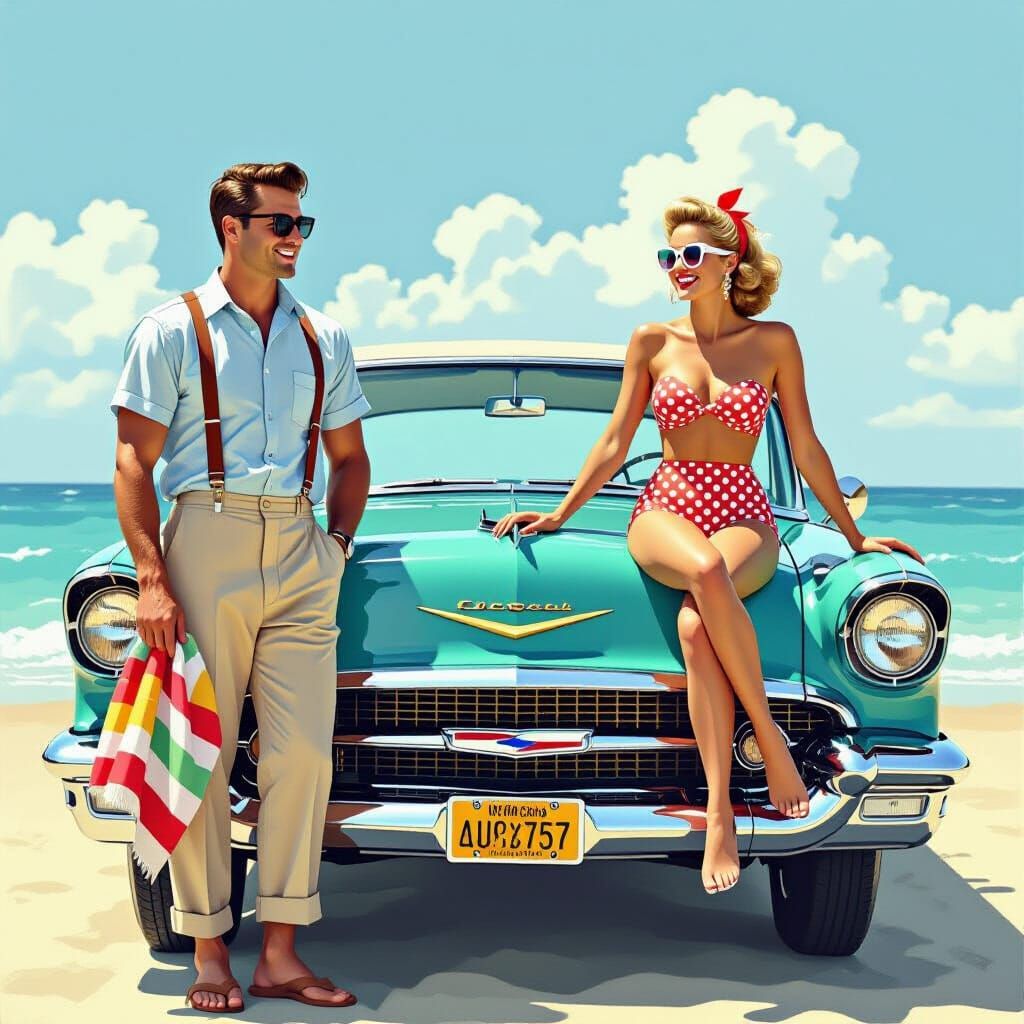Vintage Chevy Bel Air on Sun-Drenched Beach