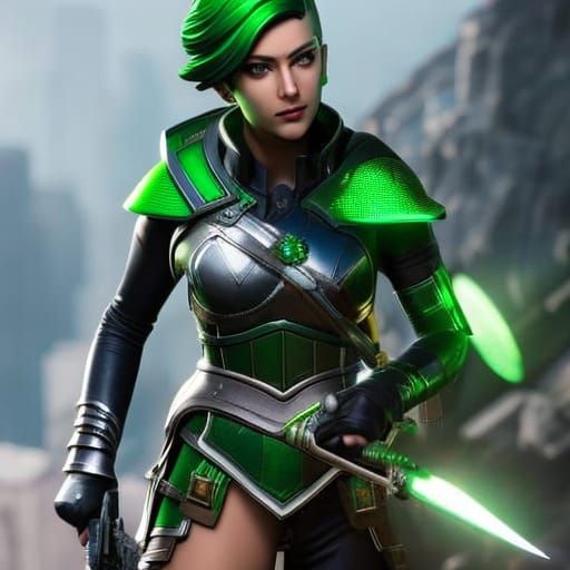 Tomboy girl with short green hair head and torso portrait, 8k resolution concept art portrait by Greg Rutkowski, Artgerm...