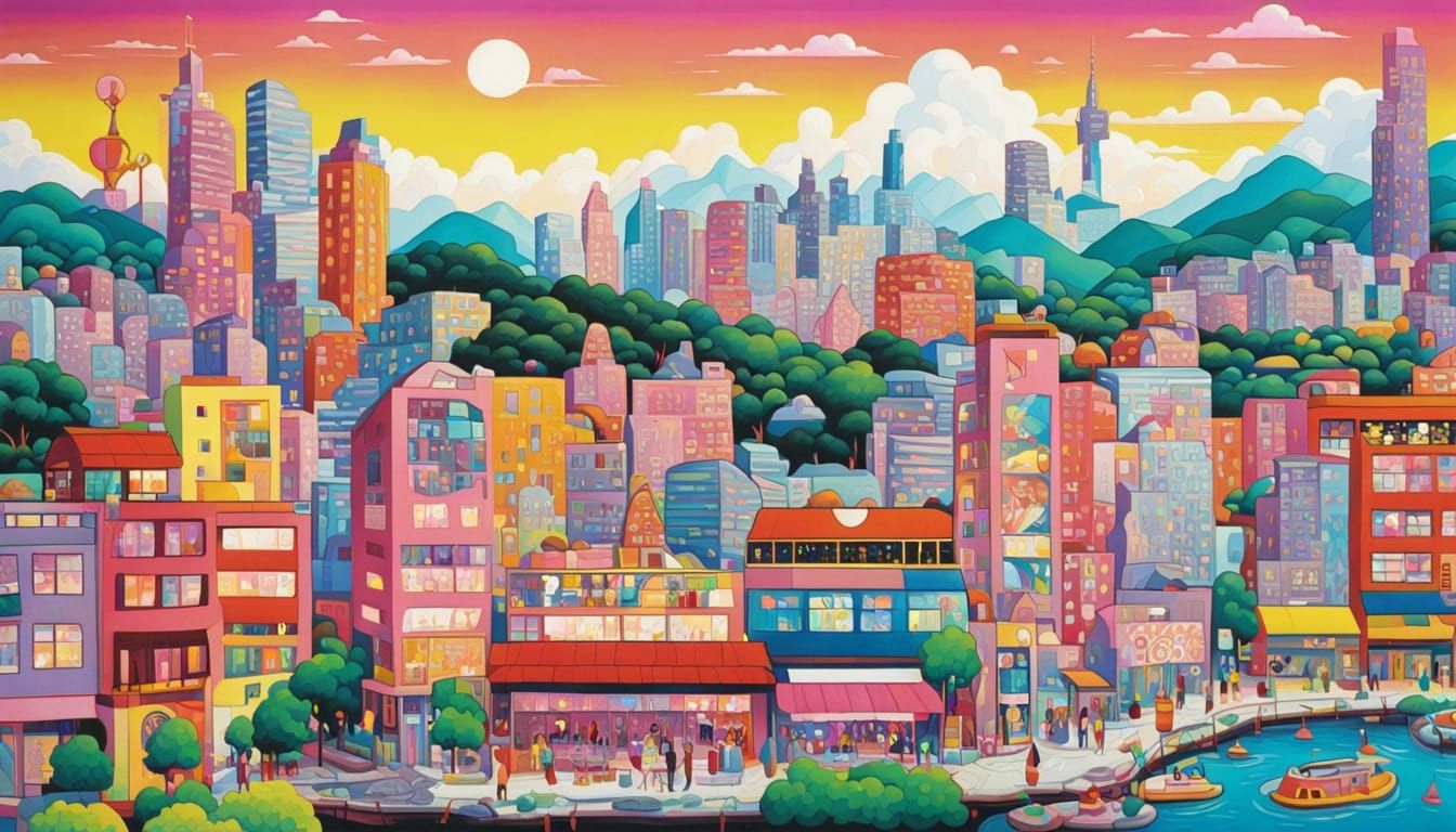 Colorful Cityscape in Pop Art Style