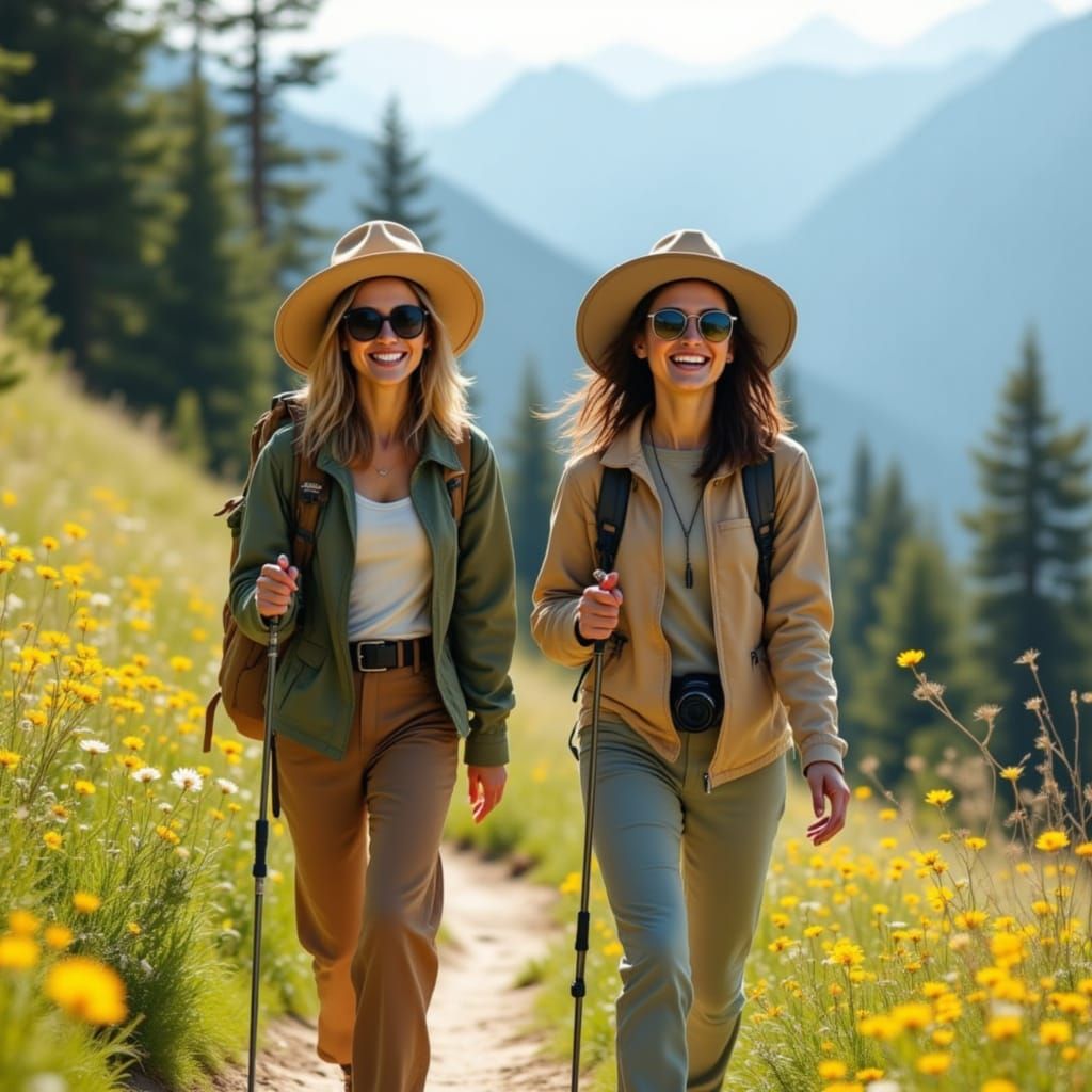 Friends Hiking in Corot-inspired Impressionistic Style
