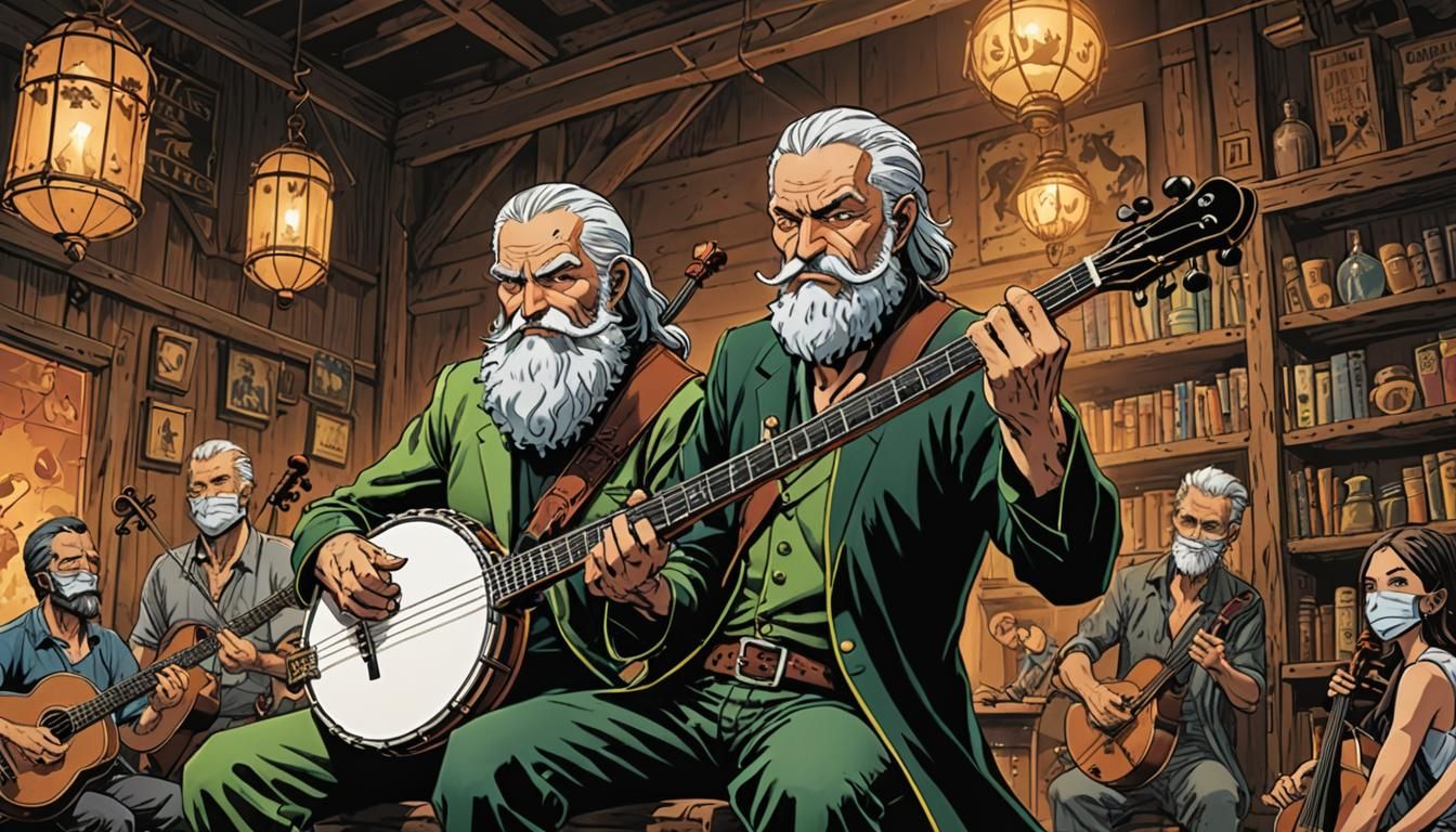 Masked Musicians: Comic Book Style Banjo and Violin