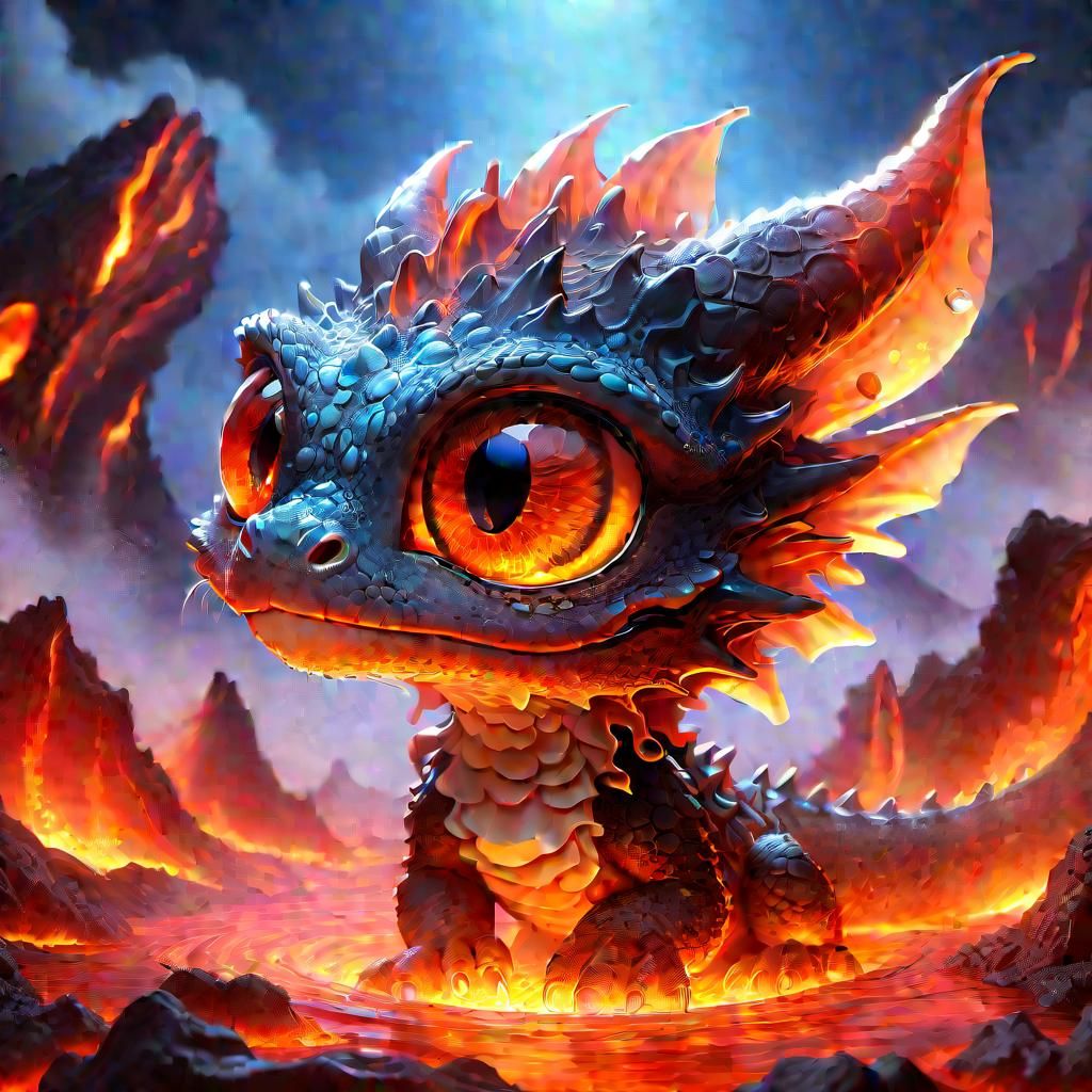 Luminescent Lava Dragon Portrait in Anime Style