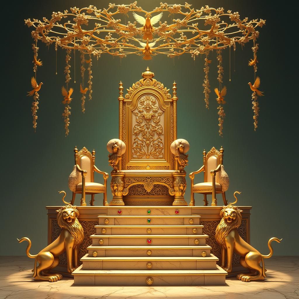 Opulent Throne with Golden Guardians and Precious Gems